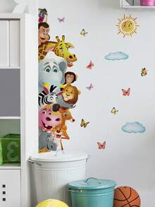 mama look 1pc Large Size PVC Removable Wall Sticker, Cartoon Animals Totem Pole Design Featuring Bears, Foxes, Mice, Lions, Birds, Rabbits Under Moonlight, 4 Peeking Dinosaurs, Animals Peeking In Sunshine, Suitable For Bedroom, Living Room, Study, Dining Room, Predicted For Home Wall Decor, Room Decoration - Multiple Styles - View 17