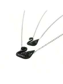 Swarovski 施华洛世奇天鹅新款优雅迷人天鹅锁骨链银项链，母亲节、圣诞节、送给女友、生日的礼物，时尚女士项链 - 黑色 - 查看 6