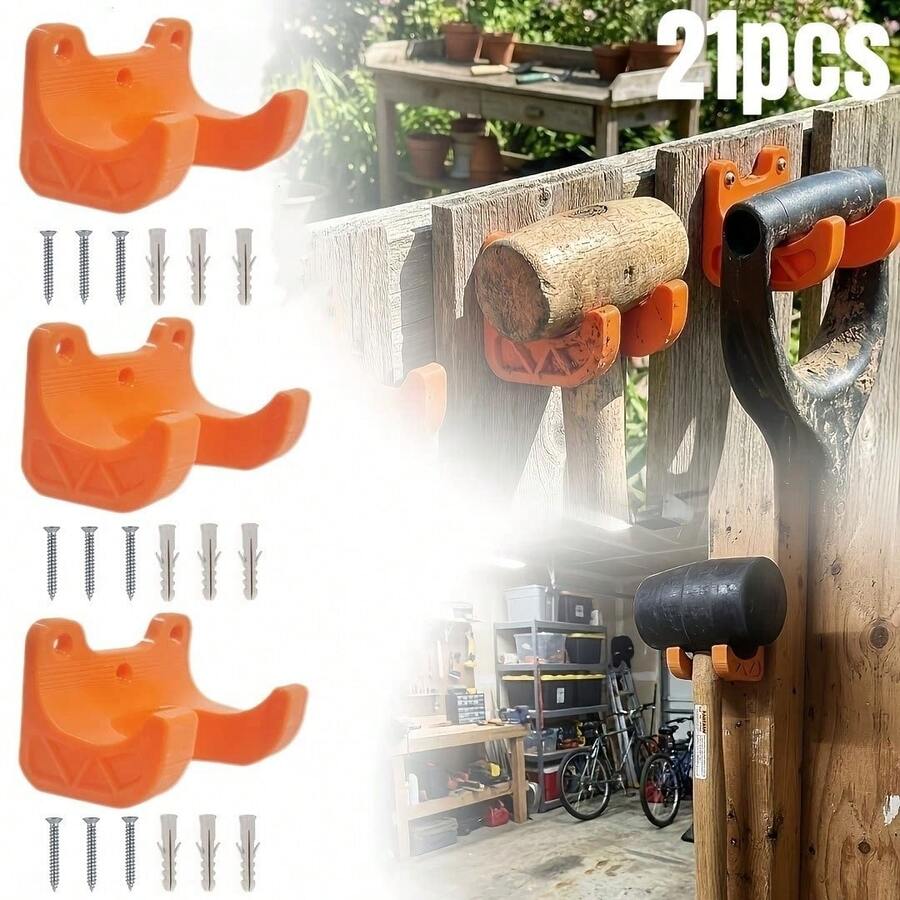 Giá để dụng cụ làm vườn có khung gắn vít, giá đỡ dụng cụ - Bộ vít móc màu cam (7 cái) - Xem 1