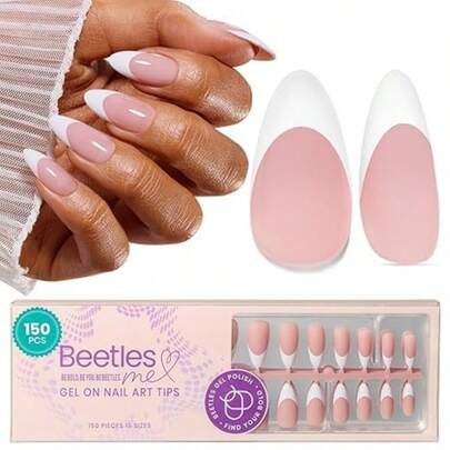 BEETLES 210 miếng dán móng tay hình hạnh nhân cỡ trung bình, 15 kích cỡ, màu hồng ombre, quà tặng làm móng nghệ thuật DIY thời trang dành cho phụ nữ