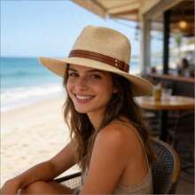 Panama Straw Hats For Men Women Casual Wide Brim Sun Caps Foldable Beach Hats For Summer Outdoor Travel Vacations - Nhiều màu - Xem 5