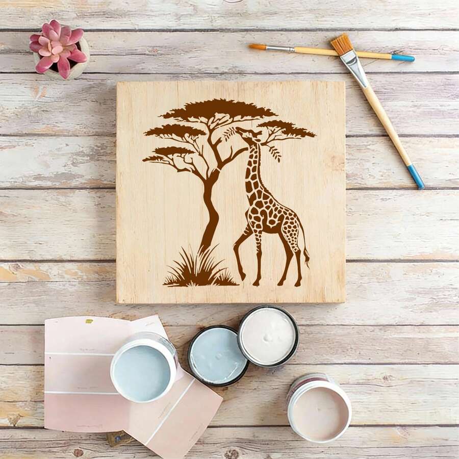 Grande taille - Modèle de peinture réutilisable de girafe, modèle de forme de girafe mangeant des feuilles lavable, convient pour la création DIY, la peinture de la maison, la conception artistique, la conception d'artisanat, la décoration de meubles, la conception d'animaux - A - Voir 1