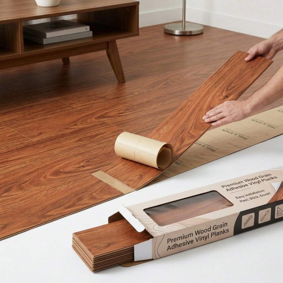 Vinil Piso Autoadherible Tipo Duela 12pzs Textura Madera - A - Ver 1