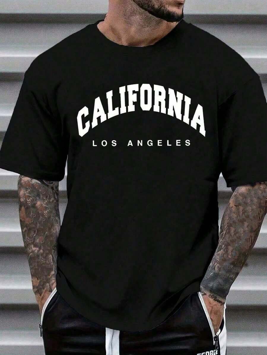 Manfinity Dauomo Camiseta casual de manga corta con estampado de calavera y letras para hombres de talla grande - Negro 2 - Ver 1
