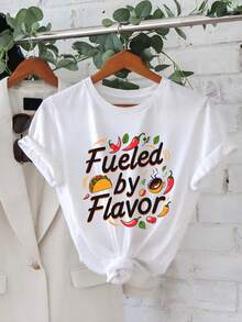 Camiseta Oversize Blanca Con Estampado Fueled by Flavor Para Comida Picante Y Cocina - Blanco - Ver 2