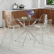 Table And Chair Set. Luxury 88cm Tempered Glass Dining Table + 4 Clear Plastic Dining Chairs. Modern And Minimalist Set Of 1 Table And 4 Chairs, Ideal For Small Dining Rooms. - Silver - View 3
