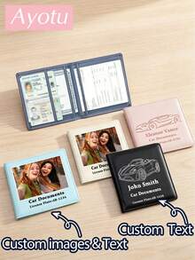 Porte-documents de voiture personnalisable, organisateur de documents d'immatriculation et d'assurance véhicule personnalisé avec photo et texte, portefeuille en cuir PU pour permis de conduire pour hommes et femmes, accessoire de voiture personnalisé, convient pour les cartes, le permis de conduire et les documents du véhicule, étui pour cartes, accessoire automobile - Multicolore - Voir 2