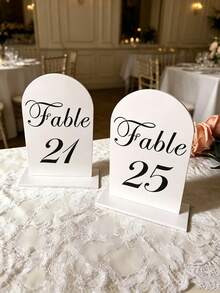10pcs Transparent/White/Black Acrylic Curved Table Number Holders With Stands, Elegant Minimalist Decor For Wedding Receptions, Engagement Parties, Birthdays And Formal Events - Seat Card B - View 19