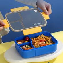 1 pieza Fiambrera para adultos, Caja bento transparente de 3 compartimentos, Fiambrera de gran capacidad de una sola pieza, Diseño a prueba de fugas, Incluye utensilios, Caja para aperitivos, Adecuada para comer al aire libre, Oficina, Uso escolar, Suministros de cocina, Esencial para la vuelta al colegio - Multicolor - Ver 2