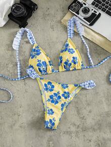 Bộ bikini tam giác viền ren 2 mảnh dành cho nữ, hai họa tiết in, thích hợp cho kỳ nghỉ trên đảo và bơi lội ở bãi biển. - Nhiều màu - Xem 5