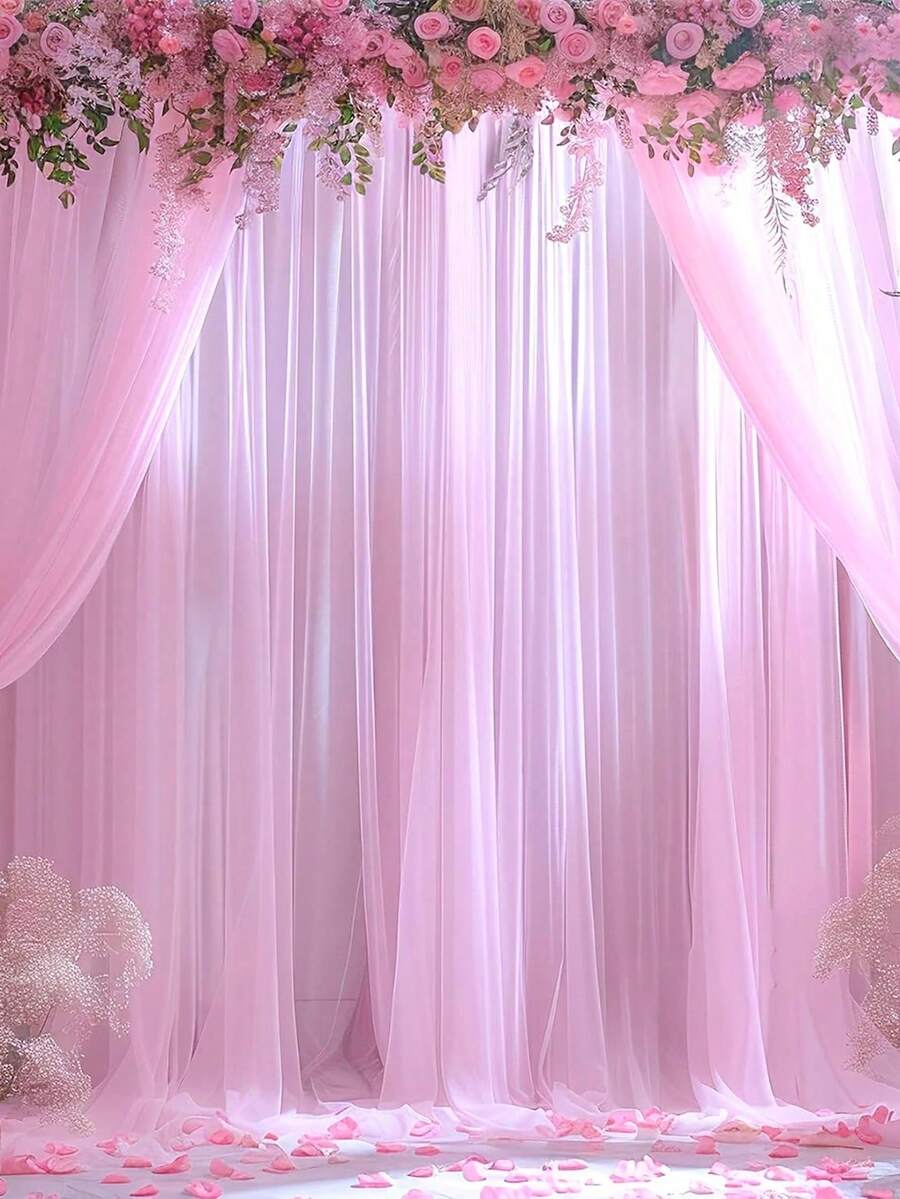 28pcs/4 Sets Pink Wedding Tulle Curtains, Hanging Sheer Curtains, Wedding Curtain Voile, Party Backdrop Decor, Stage Decor Tulle (With Clips), Wedding Accessories, Bridal Shower Party, Birthday Bridal Shower Photo Booth Photo Background, Perfect For Wedding, Birthday, Engagement And More Indoor/Outdoor Events - Pink - View 1