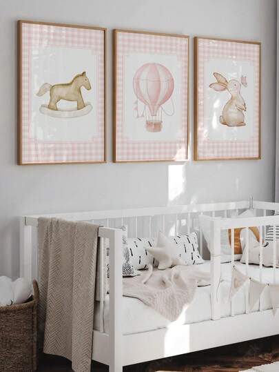 1 pieza Lienzo de arte de pared, decoración enmarcada para habitación de niños, decoración de habitación de niñas, diseño de conejo retro, decoración de estilo rústico a cuadros rosa vintage, decoración de habitación de niños con tema de caballos, estilo bohemio, póster retro, póster para habitación de niños, decoración de habitación de niños, decoración de tema escolar, decoración de sala de juegos, decoración de guardería, regalo para bebé, regalo para niños, decoración de fiesta, póster resistente al agua, regalo de cumpleaños, decoración de baño, decoración de habitación