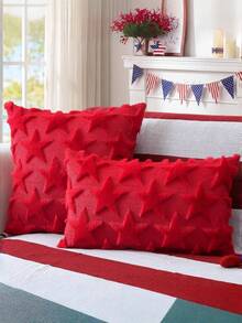 2026 New 2pcs Pillow Case Set, Including Separate Star Pillow Cover And Jacquard Style Pillow Cover, Suitable For Holiday Decor, Sofa Cushions And Star Pillow Cover, Fit For Living Room And Bedroom Use. - Red - View 2
