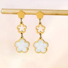 1 đôi/2 chiếc bông tai tua rua hình hoa năm cánh may mắn bằng thép không gỉ thời trang mới dành cho nữ, trang sức bông tai. - Cỏ ba lá năm cánh-1 - Xem 4