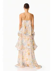 Brick Lane Co. 2026 European And American Summer And Sweet Printed Multi-Layer Cake Long Strap Dress Vacation Outfits Women Summer Outfits Women - 黃色 - 查看 2