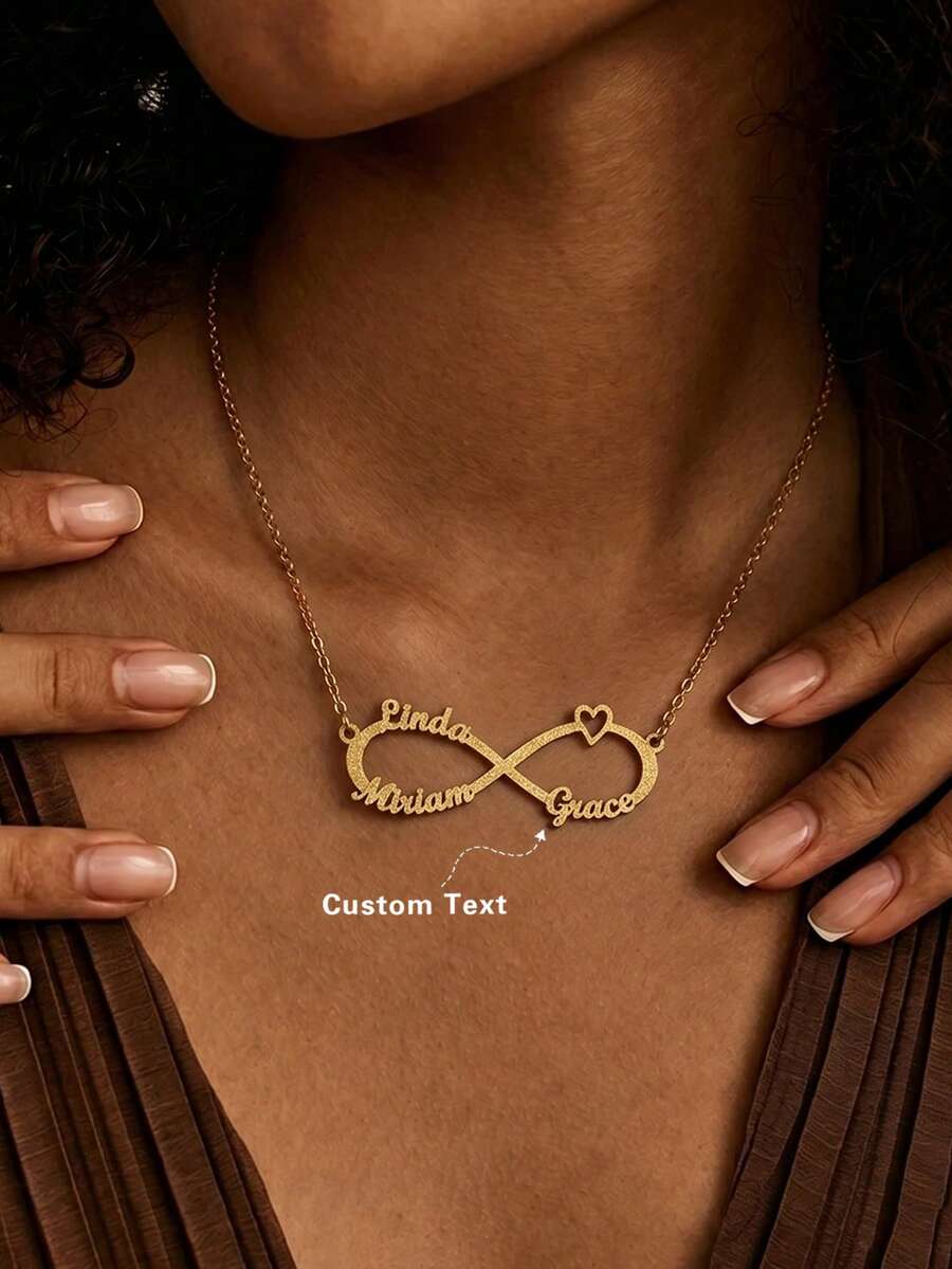 Fashionable Versatile Personalized Infinity Symbol Name Letter Customized Necklace, Custom Jewelry, Birthday Gift, Anniversary Gift, Holiday Gift, Personalized Gift, Gift For Family, Friends, Suitable For Party, Outing Matching - Matte Gold - View 1