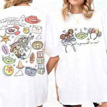 Loose Oversize   Disney  Toy Story Shirt, Woody Buzz Rex Hamm Tee, Pizza Planet Shirt, Disneyland Magic Kingdom Trip Tee - trắng - Xem 1