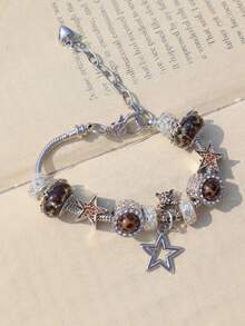 1 chiếc vòng tay mặt dây chuyền hình ngôi sao họa tiết da báo, vòng tay tự làm hình ngôi sao họa tiết da báo, vòng tay dành cho cô gái yêu thích lễ hội âm nhạc, vòng tay họa tiết da báo thời trang. - Bạc - Xem 12