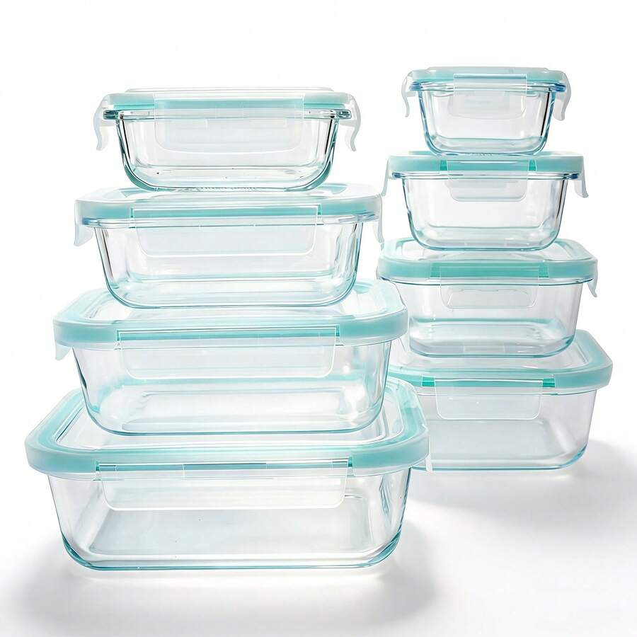 GHQ 24/16pcs Sealed Glass Food Storage Containers, Picnic Boxes, Microwave & Oven  - Perfect For Salads, Fruits, Vegetables, And Sandwiches, Lunch Boxes | Sealed Storage | Durable Glass, Food Storage Containers (12/8 Lids + 12/8 Containers) - Loại A màu xanh lá cây - Xem 1