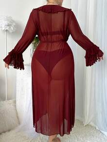 Local Delivery - -Plus-Size Sexy Lace Nightgown - 酒紅色 - 查看 6