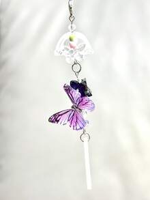 1pc Purple Butterfly Wind Chime Handmade Phone Charm, Unique Gift, Cute Small Pendant, Fresh - Purple - View 3