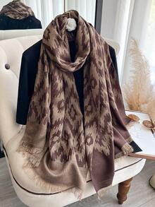 1 pezzo Elegante sciarpa con motivo geometrico jacquard e fili dorati, versatile scialle per ambienti climatizzati, accessorio per abbigliamento primaverile/autunnale, adatto per uso quotidiano - Multicolore - Visualizzare 5