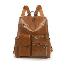 LECEY 1pc Fashionable Minimalist Patchwork Design Large Capacity Women Backpack, Suitable For Outdoor Travel And Daily Use - Brown - View 2