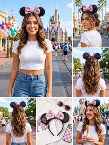 Disney 1 chiếc băng đô tai chuột Minnie hoạt hình với nơ chấm bi đỏ trang trí, thích hợp cho các bữa tiệc và lễ hội hóa trang, quà tặng Ngày của Mẹ/Ngày Valentine. - Nhiều màu - Xem 8