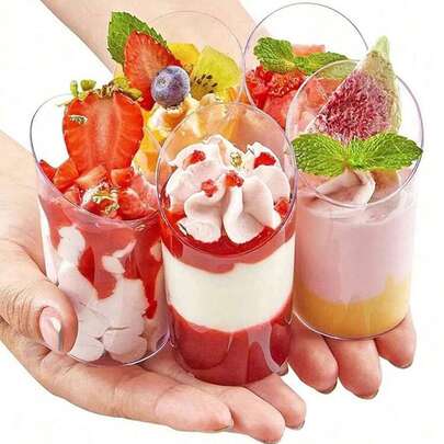 10pcs Angled Dessert Cups, 3oz Plastic Mini Clear Dessert Cups For Fruit Pudding, Ice Cream, Cake, Dessert, Party, Wedding, Valentine's Day Square Appetizer Cups, Birthday Banquet Party Wedding