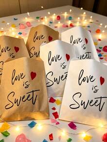 100/60/50/30 chiếc túi giấy Kraft màu nâu, in hình trái tim màu đỏ và dòng chữ "Love Is Sweet", túi quà tặng lãng mạn phù hợp cho Ngày Valentine, kỷ niệm, lễ cưới, tiệc cô dâu, gói quà lãng mạn và các sự kiện ngày lễ. - Nhiều màu - Xem 1