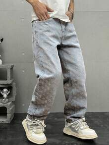 Plus Size Men's Personalized Crochet Denim Jeans - Champagne - View 4