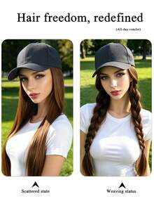 Gorra de béisbol con peluca sintética larga y recta/rizada - Gorra de peluca integrada de 26 pulgadas, protección solar 2 en 1, adecuada para mujeres, fiesta de Navidad y uso diario - Multicolor - Ver 8