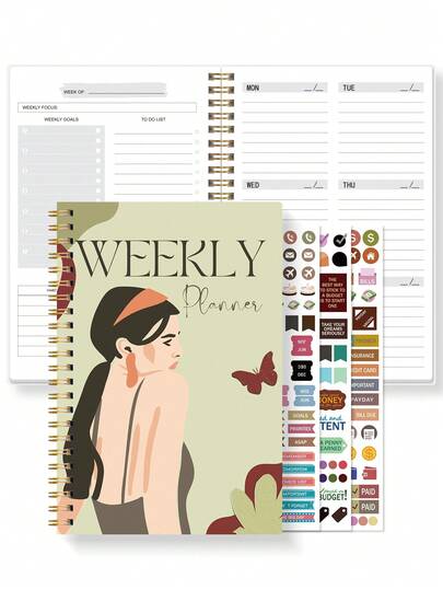 无日期周计划本，A5尺寸周待办事项笔记本，带目标和习惯追踪器，52周螺旋装订周计划本，6.1英寸 x 8.2英寸，学校和办公用品