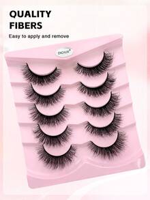 ENCHUW 5 Pairs 3D Fake Eyelashes Natural Lashes Natural Look Short False Eyelashes Pack Reusable False Lashes Soft Wispy Lashes Fluffy Eye Lashes - Black - View 5