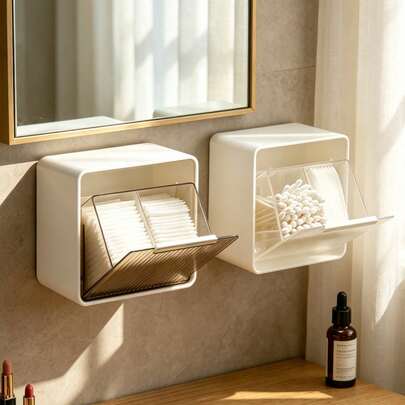 Bộ 2 hộp đựng đồ dùng nhà tắm treo tường, hai ngăn, dùng để đựng tăm bông, miếng bọt biển, bông tẩy trang.