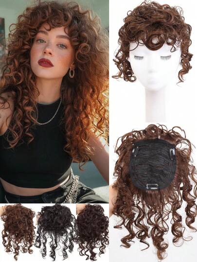 Synthetic Wig Top Replacement Block For Women Short Curly Hair With No Trace To Cover White Hair Fluffy Corn Beard Wool Roll