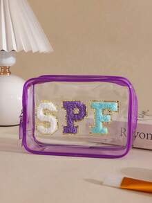 1pc Waterproof Transparent SPF Sunscreen Cosmetic Bag, Waterproof Zipper Makeup Bag, Portable Travel SPF Velvet Sticker Cosmetic Pouch, EVA Plastic Sunscreen Storage Box, Suitable For Vacation, Bathroom, Summer Beach, Swimming And Travel - Multicolor - View 6