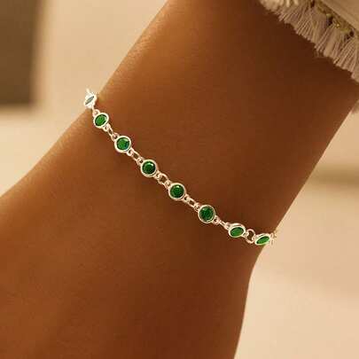 SYMFNY 1 chiếc vòng tay bạc 925 cao cấp Niche, khảm đá Cubic Zirconia màu xanh lá cây tinh tế, thích hợp để đeo hàng ngày, hẹn hò và đi chơi, giúp thể hiện vẻ thanh lịch.