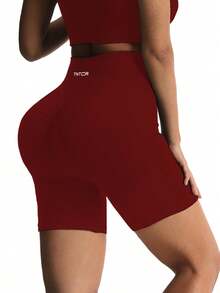 TNTOR Plus Size Women's Elastic Yoga Shorts, High Waist Tummy Control Tight Shorts For Workout, Fitness, Cycling, Butt Lifting, Comfortable For Exercise Enthusiasts Sports - Burgundy - View 4