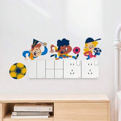 Bộ 4 miếng dán tường hình các yếu tố bóng đá, in 2D, tự dính, có thể tháo rời, hai mặt, bằng PVC trong suốt, trang trí đẹp mắt cho phòng khách, phòng ngủ, phòng ăn, phòng học, phòng tắm, cửa ra vào, cửa sổ và kính.