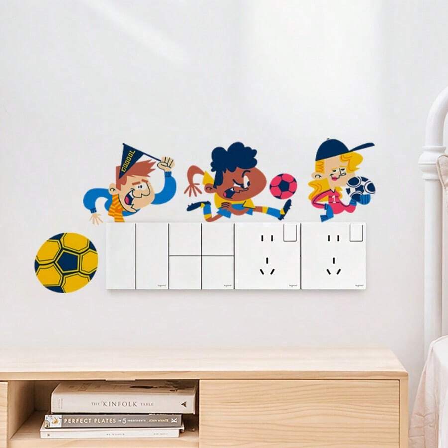 4 PIEZAS Adhesivo de pared con elementos de fútbol, impresión 2D, creativo, autoadhesivo, extraíble, de PVC de doble cara visible, decoración embellecedora para sala de estar, dormitorio, comedor, estudio, baño, puertas, ventanas y vidrio