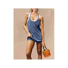 Womens Tennis Dress Workout Mini Dress With Shorts Sleeveless Spaghetti Straps Golf Athletic Dresses Mini Romper Dress Casual Workout Outfits Dresses For Women - 水藍色 - 查看 4
