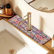1 pieza Alfombrilla para grifo con estampado bohemio, de poliéster duradero, de secado rápido, fácil de limpiar, adecuada para cocina y baño, fácil de instalar, decoración diaria, regalo, alfombrilla de baño, alfombrilla de grifo duradera, accesorio para grifo - Multicolor - Ver 6