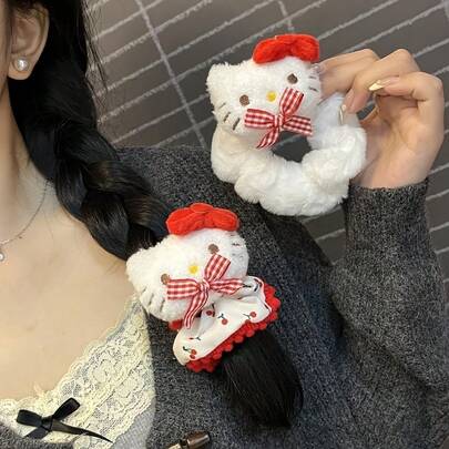 SANRIO 1个三丽鸥可爱格子蝴蝶结发圈，多功能马尾辫配饰，适合日常佩戴和节日礼物