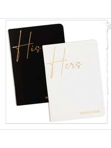 2Pcs Vow Books His And Hers Wedding Vow Books With Gold Foil Lettering Perfect Wedding Ceremony Essential For Wedding Stuff - Timeless Elegance Back To School - Black & White With Gold Foil - View 1
