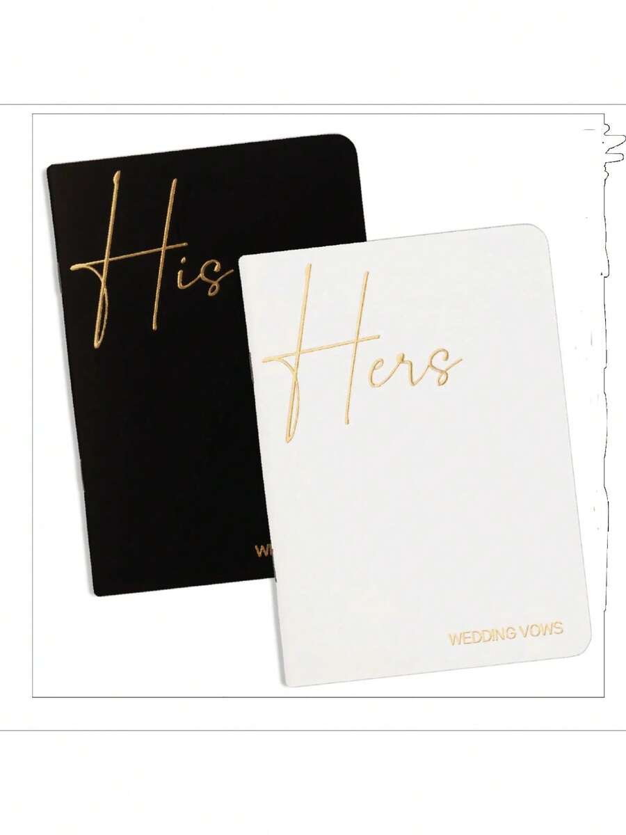 2Pcs Vow Books His And Hers Wedding Vow Books With Gold Foil Lettering Perfect Wedding Ceremony Essential For Wedding Stuff - Timeless Elegance Back To School - Black & White With Gold Foil - View 1
