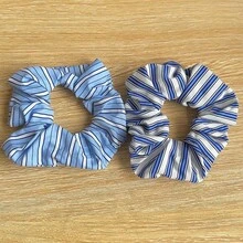 1个/2个蓝色条纹发圈，2026款优雅奢华发绳发饰 - 天藍色 - 查看 2