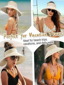 Foldable Straw Hat, Wide Brim Sun Protection Hat With Cute Bow Decor, Versatile Casual Bohemian Elegant Polyester Hat For Outdoor Beach, Spring/Summer - Straw Hat - View 2