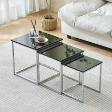 Set Of 3 Nesting Coffee Tables For Living Room, Nest Of 3 Nested Tables Sofa Side Table Coffee Table End Tables Space Saving - Dark Grey - View 5