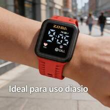 ZOEA Men's LED Touchscreen Watch, Waterproof Silicone Strap, Sporty And Casual Design - Red With Black Shell - View 2